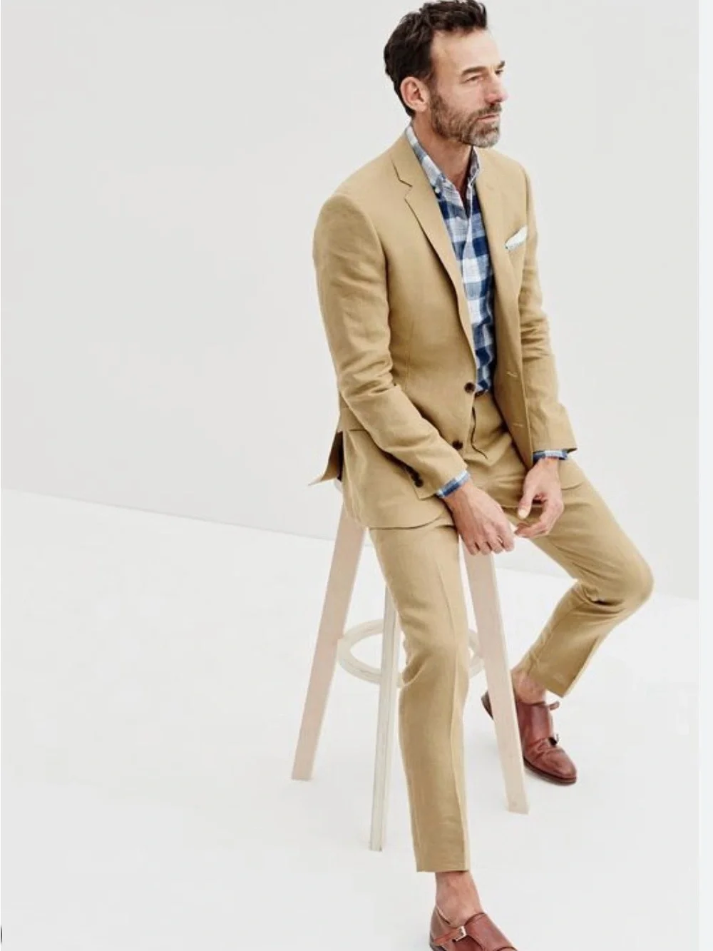 J CREW Ludlow Irish Linen Camel Tan Suit 38R Pants 33 x 27.5 with a 2-Inch Hem
